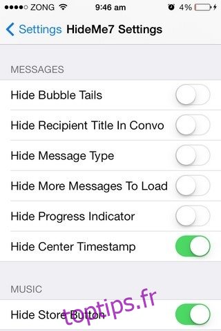 Paramètres des messages iOS HideMe7