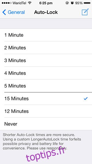 Durée de verrouillage automatique personnalisée dans iOS