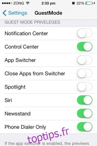 Autorisations iOS GuestMode