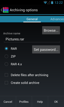 RAR pour Android_Archive Options_General