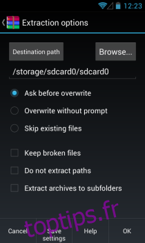 Options RAR pour Android_Extraction
