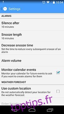 Paramètres AlarmPad pour Android