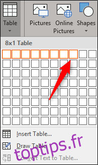 Insérer une table 8x1
