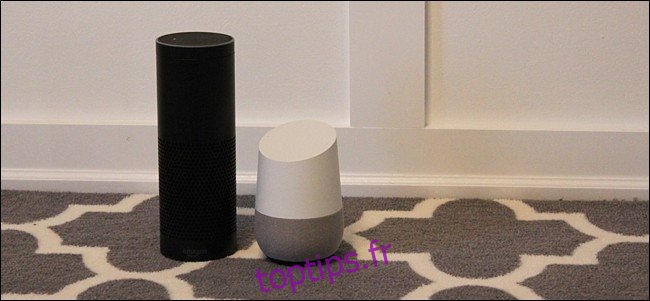 Amazon Echo et Google Home côte à côte