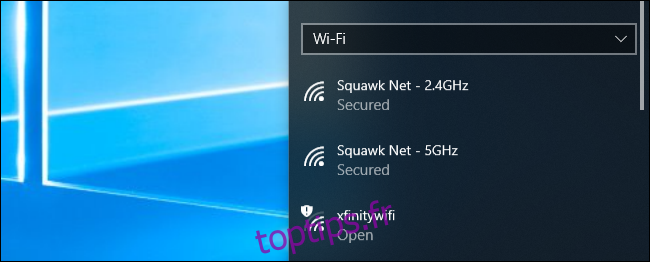 Menu de connexion au réseau Wi-Fi sous Windows 10