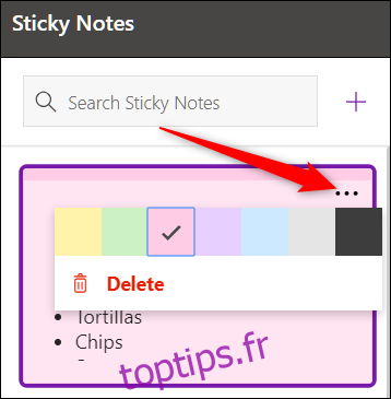 Cliquez sur l'icône du menu Sticky Notes