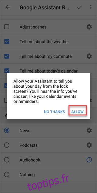 Invite Google App avec l'option Autoriser l'appel