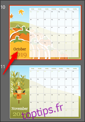 sélectionnez octobre dans le calendrier