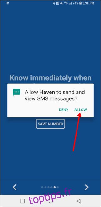 Invite d'autorisation de message SMS Haven