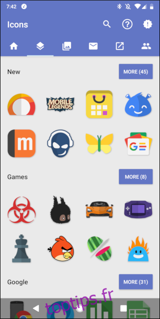 icônes sur le Play Store
