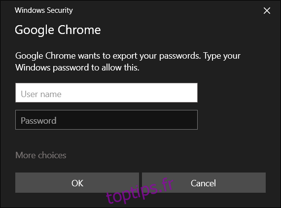 Entrez le nom d'utilisateur et le mot de passe de votre ordinateur pour continuer