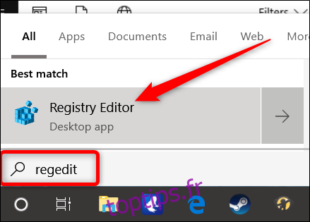Ouvrez l'application Registry Editor