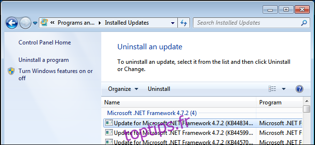 Désinstaller une mise à jour Windows sur Windows 7