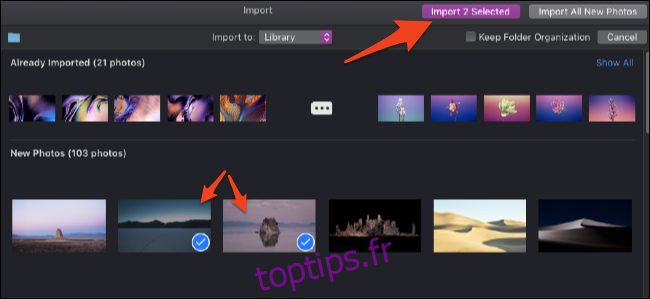 Écran d'importation de l'application macOS Photos