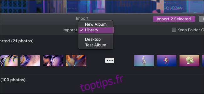 Options d'importation de l'application macOS Photos