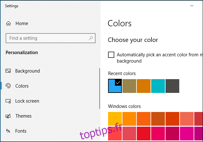 Choisir une couleur d'accentuation sous Windows 10