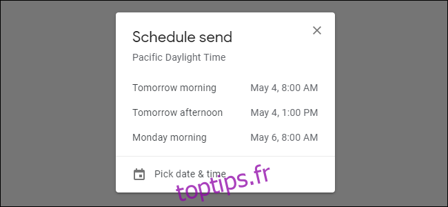 Choisir une heure pour envoyer un e-mail avec Gmail