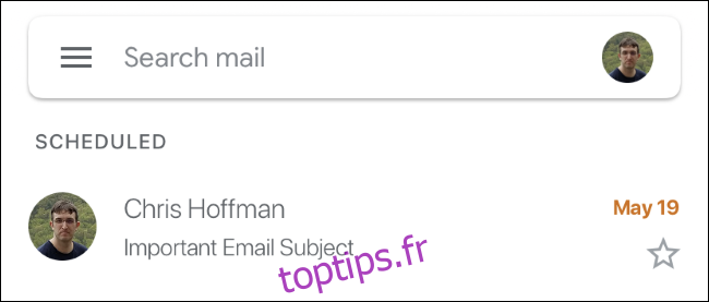 Liste des e-mails programmés dans Gmail sur iOS