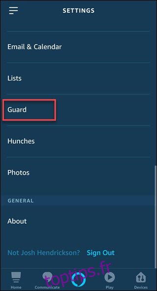 Application Alexa avec option Box around Guard.