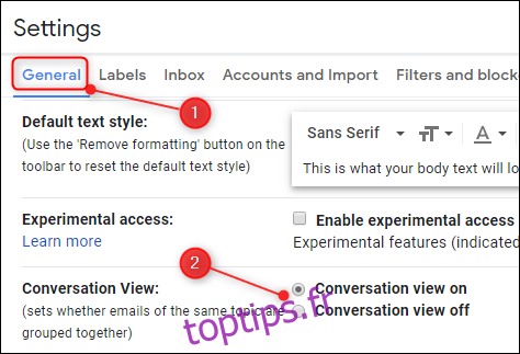 Le paramètre d'affichage des conversations dans Gmail