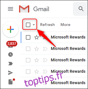La case à cocher de sélection Gmail