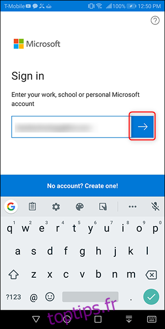 Saisissez votre adresse e-mail Microsoft.