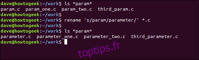 renommer 's / param / parameter' * .c dans une fenêtre de terminal