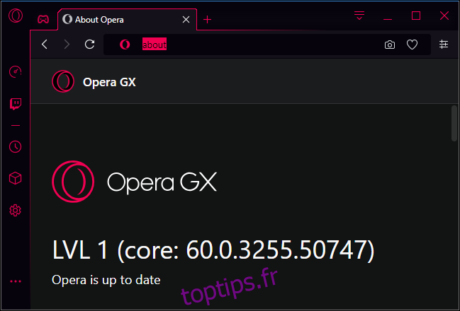 Numéro de version d'Opera GX niveau 1