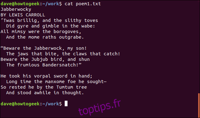 le contenu de poem1.txt dans une fenêtre de terminal