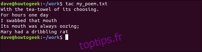 my_poem.txt répertorié dans l'ordre inverse dans une fenêtre de terminal