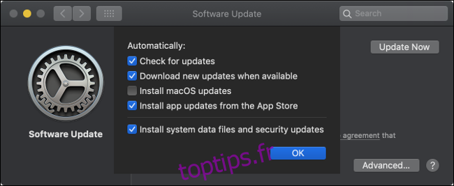 Toggle Mises à jour automatiques de macOS