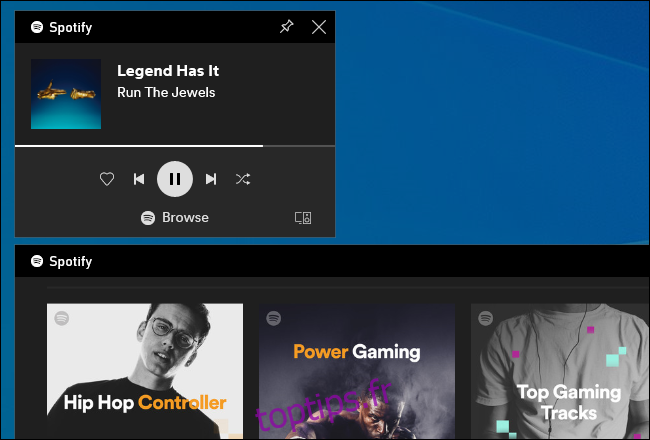 Intégration de Spotify dans la superposition de la barre de jeu de Windows 10