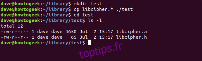 cp libcipher. * ./test dans une fenêtre de terminal