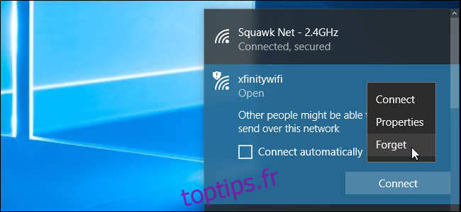Oublier un réseau Wi-Fi enregistré sous Windows 10