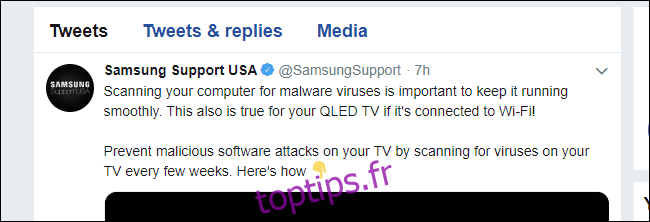 Samsung prend en charge le tweet antivirus