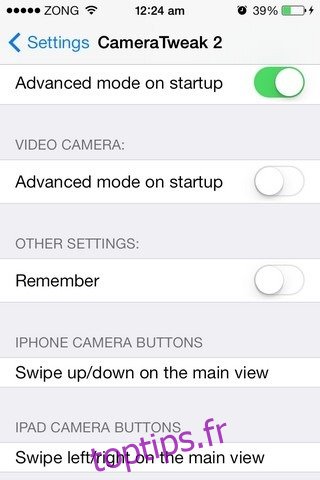 Paramètres iOS CameraTweak 2