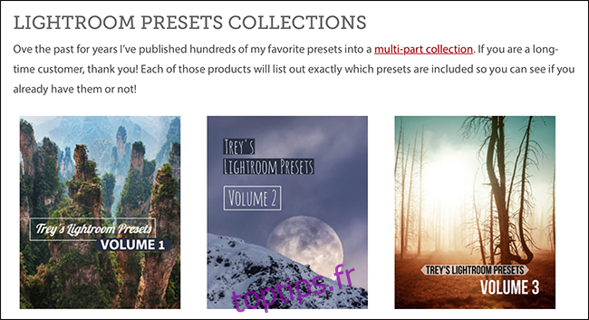 Page Web de Trey Ratcliff des collections de presets