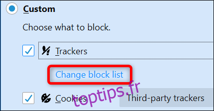 Cliquez sur Modifier la liste de blocage