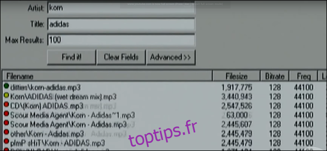 Une capture d'écran de Napster du documentaire AOL Napster