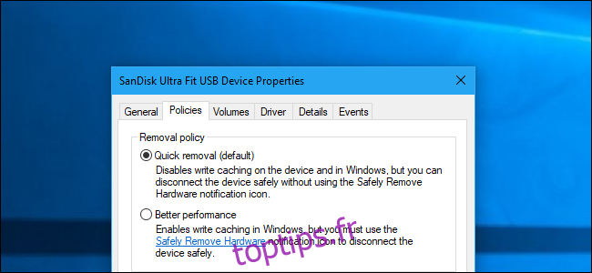 Suppression rapide et meilleures options de performances dans Windows 10