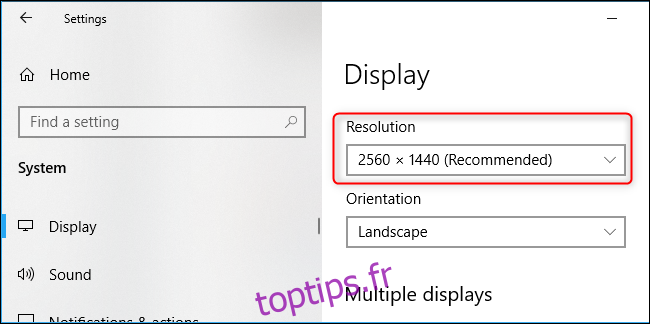 La résolution de l'affichage de votre PC dans l'application Paramètres de Windows 10