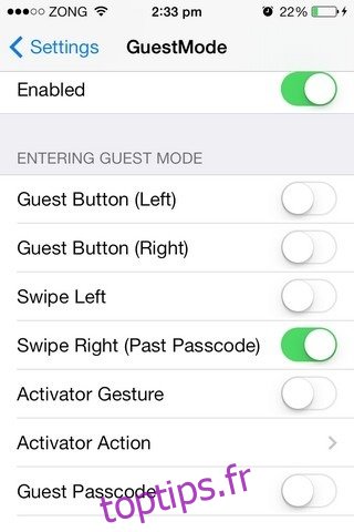 GuestMode iOS activé