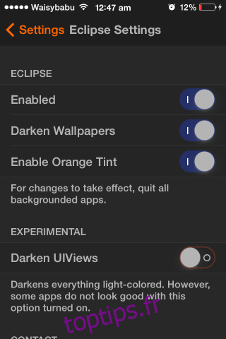 Eclipse active le mode nuit à l’échelle du système dans iOS 7