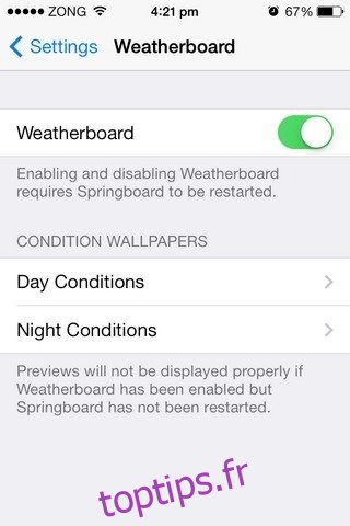 Weatherboard iOS Activer