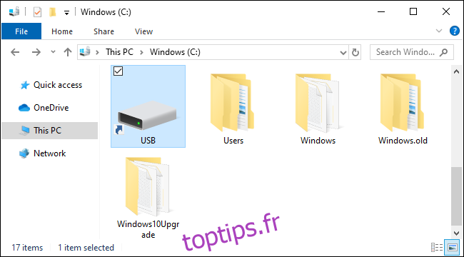 Clé USB montée en tant que dossier sur Windows 10.