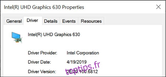 Propriétés du pilote graphique Intel dans Windows