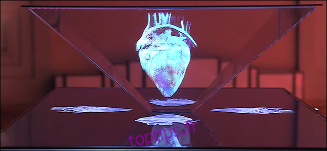 Un prototype de télévision holographique montrant un cœur humain.