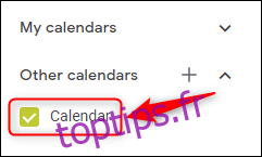 Le calendrier Outlook affiché dans les calendriers Google.