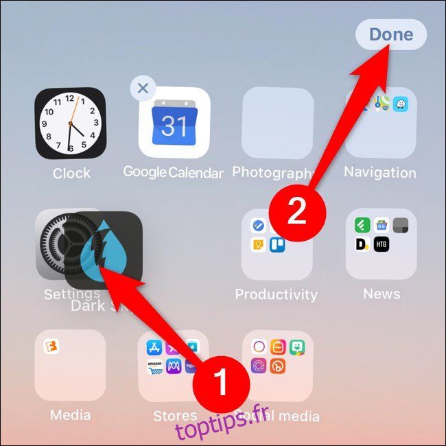Apple iPhone Créer un dossier puis cliquez sur Terminé