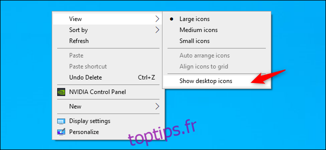 Afficher les icônes du bureau sous Windows 10